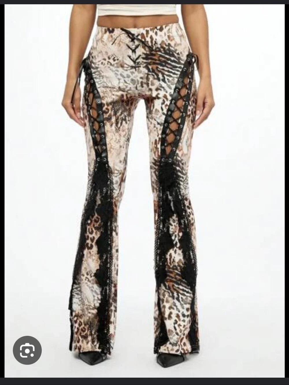 Sumwon Leopard Lace Up Flare Pants XS Y2K Festival - Picture 1 of 9